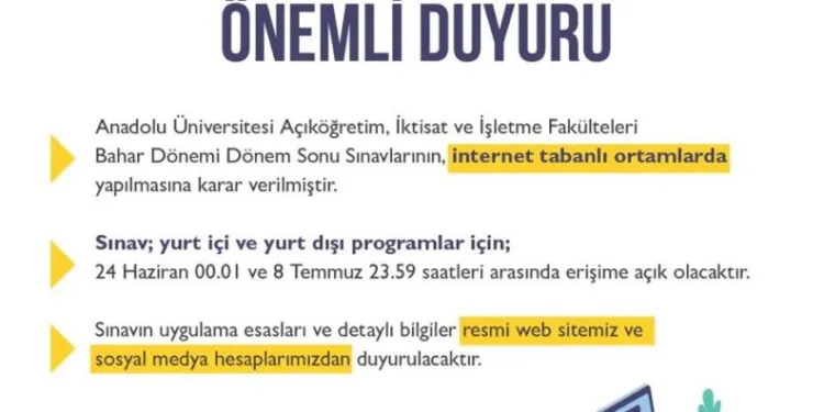 Anadolu Üni̇versi̇tesi̇: Finaller internet ortamında olacak