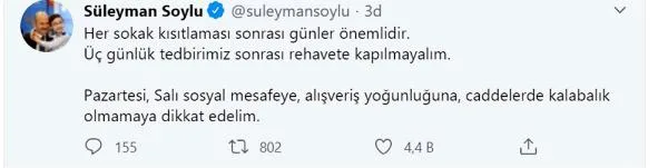 Bakan Soylu’dan, ‘sosyal mesafe’ uyarısı