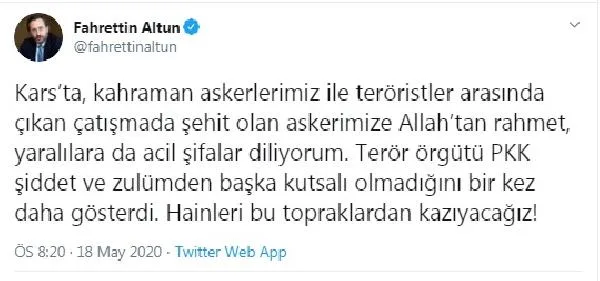 İletişim Başkanı Altun: Hainleri bu topraklardan kazıyacağız