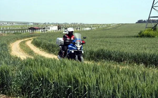İstanbul- Tekirdağ sınırındaki tarlalarda, jandarmadan motosikletli denetim