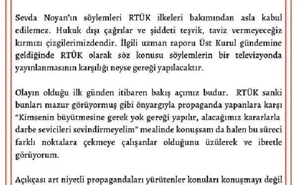 RTÜK Başkanı Şahin: Sevda Noyan’ın söylemleri kabul edilemez