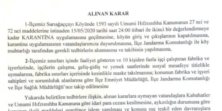 Si̇nopta Bi̇r Köy Karanti̇naya Alındı