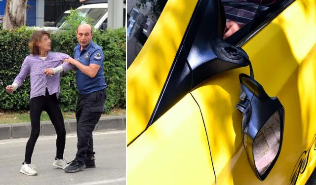 Taksiciye bıçak çekip, aracının aynalarını kırdı