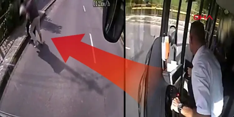 Kahraman şoför yaşlı kadını gaspçının elinden böyle kurtardı