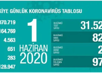 Türkiye’nin 1 Haziran tarihli koronavirüs tablosu