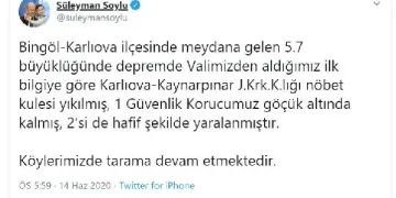Bakan Soylu: Depremde nöbet kulübesi yıkıldı
