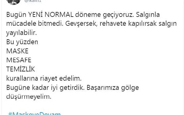 Cumhurbaşkanlığı Sözcüsü Kalın: Salgınla mücadele bitmedi