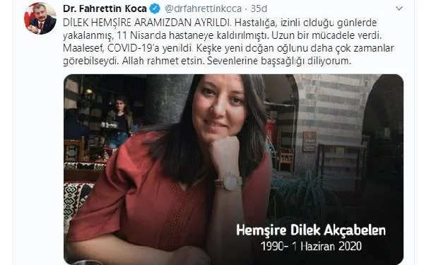 Sağlık Bakanı duyurdu: Dilek hemşire hayatını kaybetti