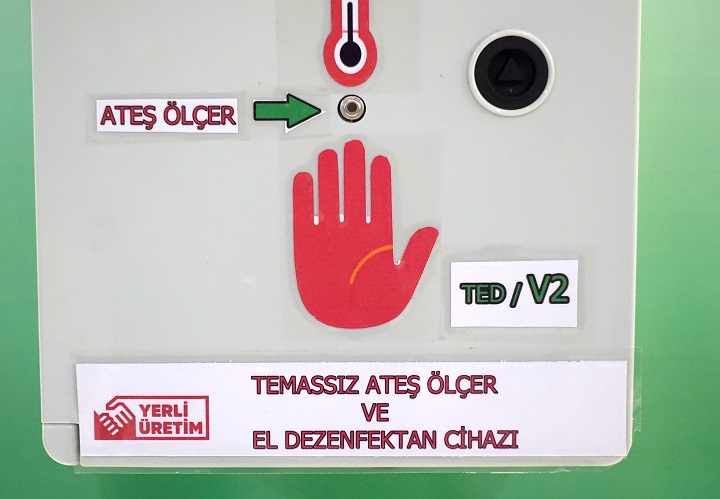 Bursa'da temassız ateş ölçüp dezenfektan veren cihaz üretildi