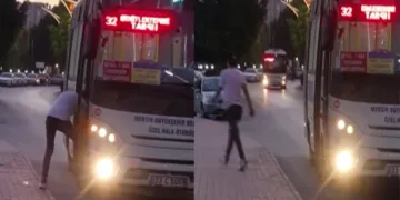 Otobüsü durdurdu, binmek yerine bağcıklarını bağladı
