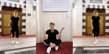 Camiye ayakkabılarıyla girip video çekti