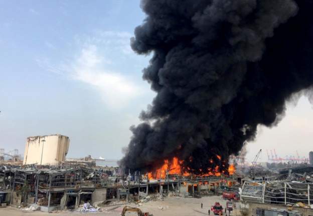 Patlamadan bir ay sonra Beyrut Limanı'nda yangın