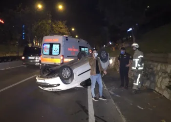 Takla atan otomobilden yara almadan kurtuldu