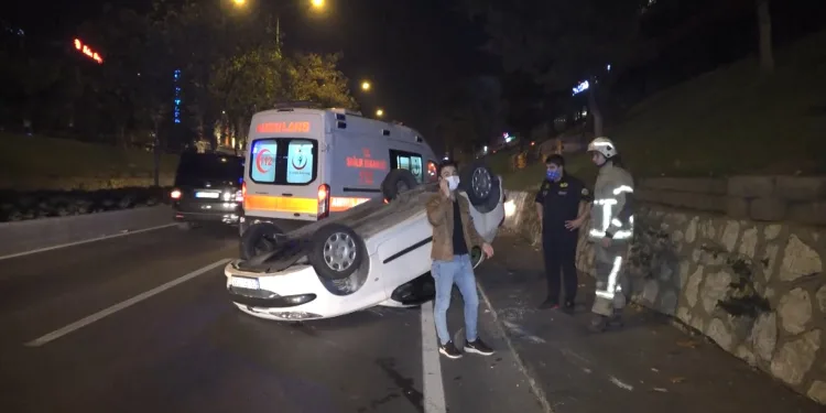 Takla atan otomobilden yara almadan kurtuldu