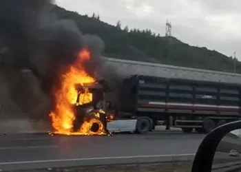 Bursa’da seyir halindeki TIR, alev alev yandı