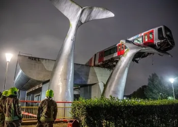 Metro 7,5 metre yükseklikte asılı kaldı
