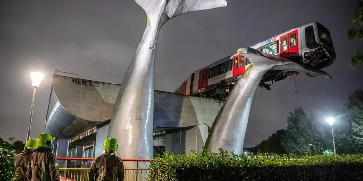 Metro 7,5 metre yükseklikte asılı kaldı