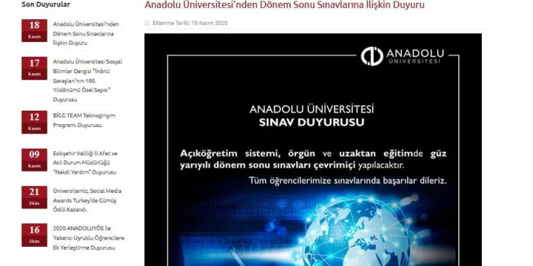 Anadolu Üniversitesi’nde dönem sonu sınavları çevrimiçi olarak yapılacak