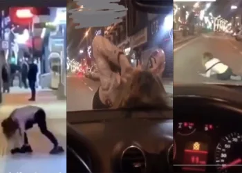 İbretlik görüntüler… Kendini yerden yere vurdu