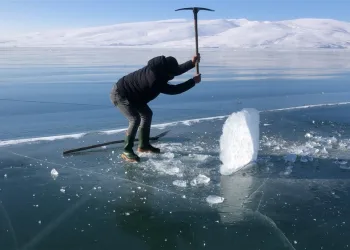 Çıldır Gölü’nde Eskimo usulü balık avı