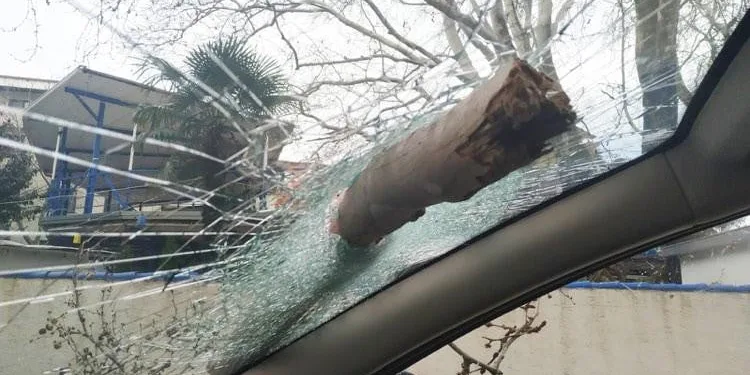Otomobilin camına ok gibi saplandı! Ölümden döndü
