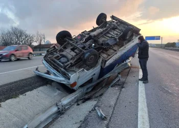 Bursa’da kamyonet ters döndü, koyunlar telef oldu