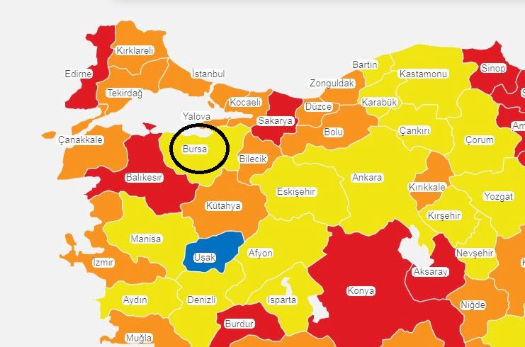 Bursa, yüksek ve çok yüksek riskli illerin arasında kaldı