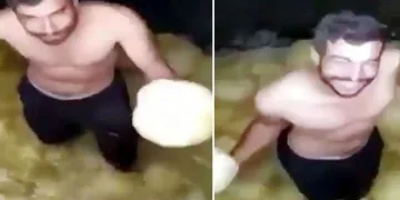 Tepki çeken görüntü! Bu halde turşu tankına girdi