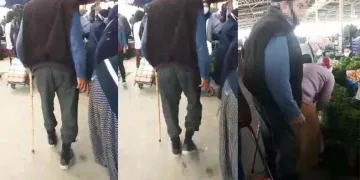 Bastonlu yaşlı adam pazarda kadınları taciz etti