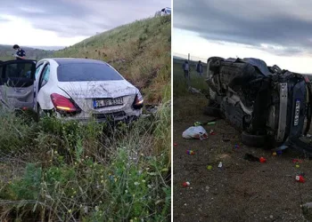Bursa’da otoyoldan çıkan araçlar boş araziye savruldu
