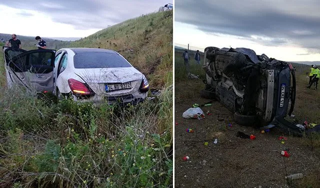 Bursa’da otoyoldan çıkan araçlar boş araziye savruldu