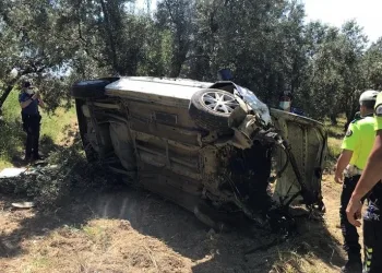 Bursa’da zeytinliğe uçan aracın camından fırladı