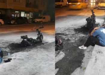 Bursa’da yanan bisikletini gözyaşları içinde izledi