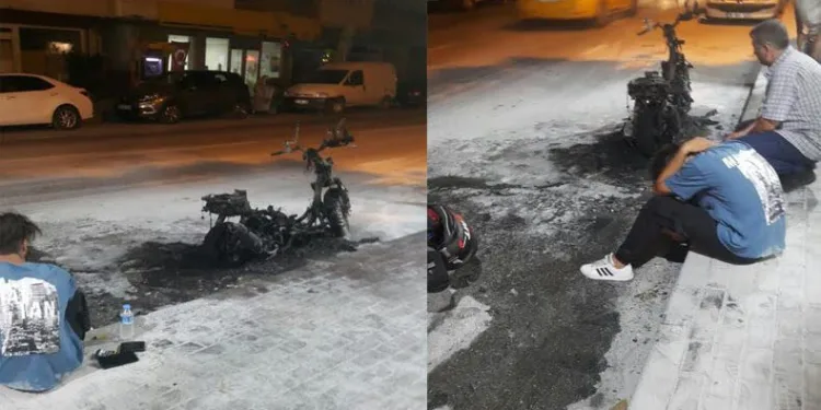 Bursa’da yanan bisikletini gözyaşları içinde izledi
