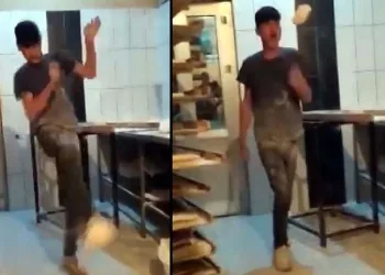 Fırında tepki çeken görüntü: Hamuru top yapıp oynadılar