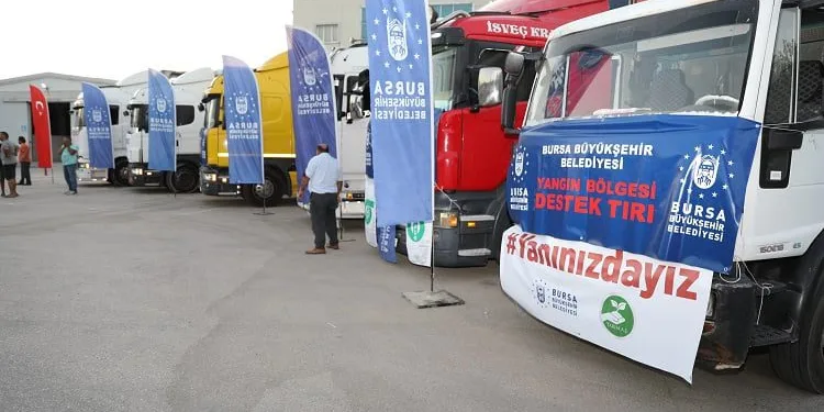 Bursa’dan yangın bölgelerine 6 TIR’lık yardım konvoyu