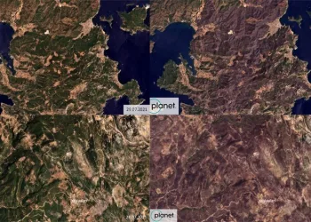 Yanan alanların uydudan öncesi ve sonrası