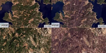 Yanan alanların uydudan öncesi ve sonrası