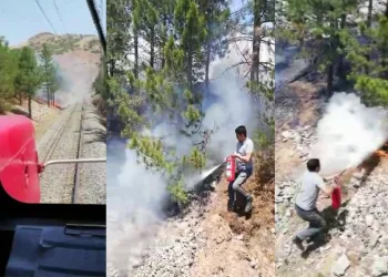 Treni durdurup yangına müdahale ettiler