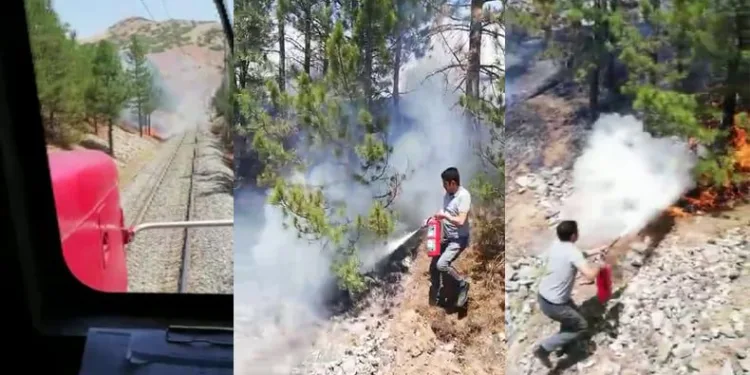Treni durdurup yangına müdahale ettiler