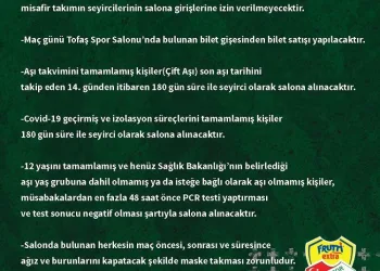 Frutti Extra Bursaspor’dan taraftarına maç öncesi bilgilendirme mesajı