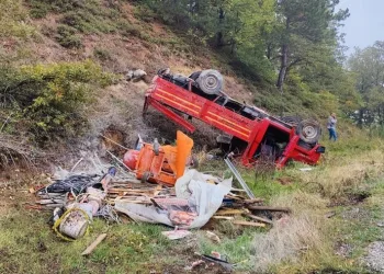 Bursa’da freni patlayan kamyonet şarampole yuvarlandı