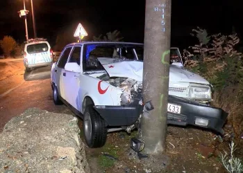 Direğe çarptı uçuruma düşmekten kurtuldu