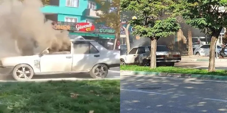 Bursa’da kırmızı ışıkta bekleyen araç alev aldı