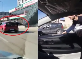 Bursa’da bisikletiyle otomobile tutunarak ilerledi