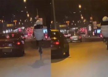 Bursa’da bisikletli gencin tehlikeli yolculuğu