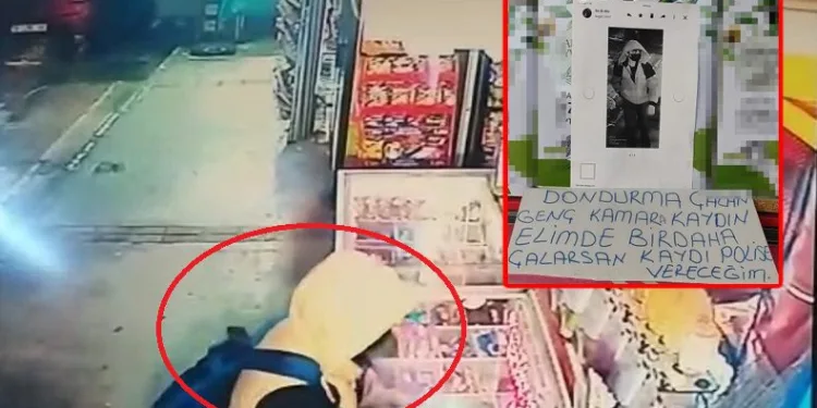 Hırsızlık yapan gencin fotoğrafını dükkanına astı