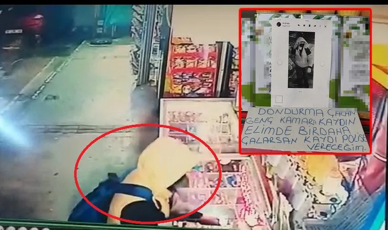 Hırsızlık yapan gencin fotoğrafını dükkanına astı
