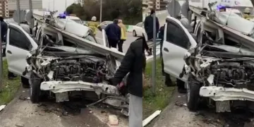 Hurdaya dönen araçtan yara almadan kurtuldu