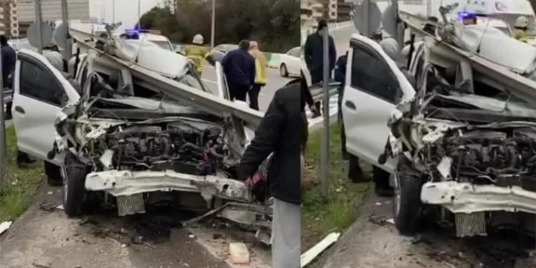 Hurdaya dönen araçtan yara almadan kurtuldu